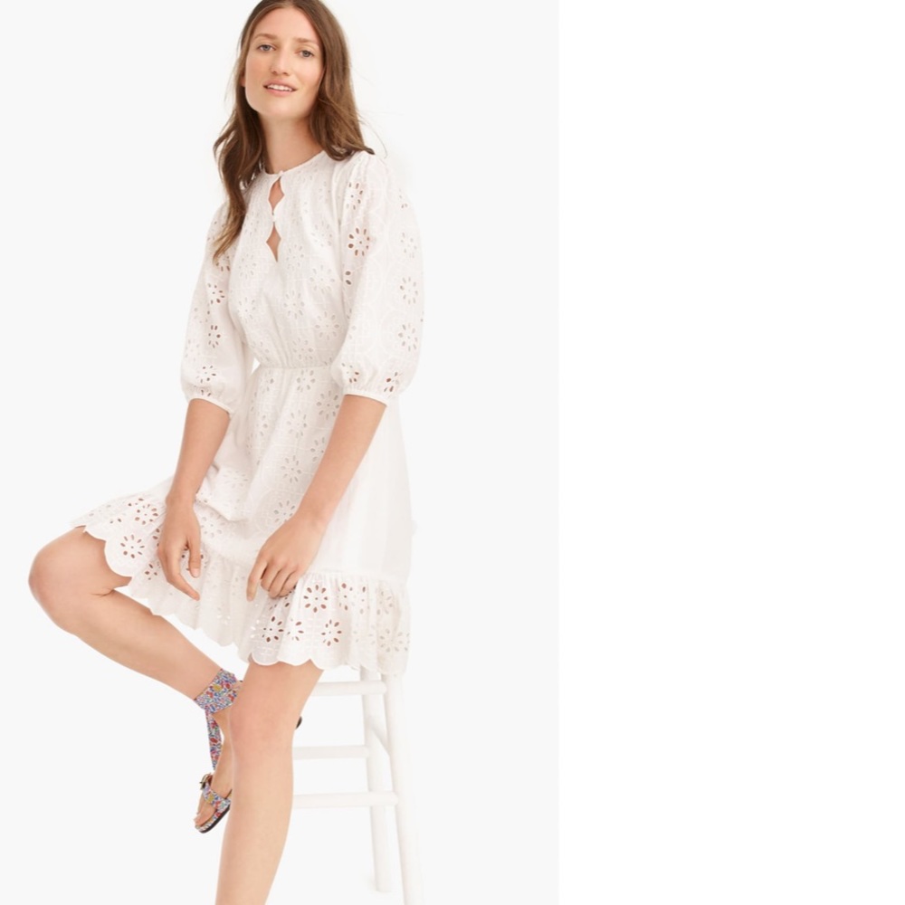 New J crew Scalloped Trim Tie Waist Eyelet Dress - Picture 7 of 10